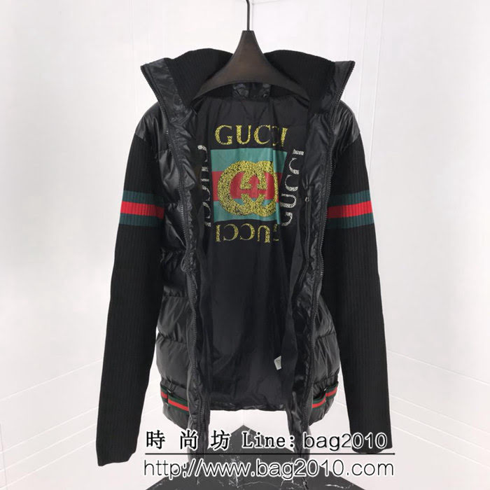 GUCCI古馳 18秋冬新款棉服外套 官網走秀款 袖口螺紋拼接 背後經典做舊方塊logo ydi2149